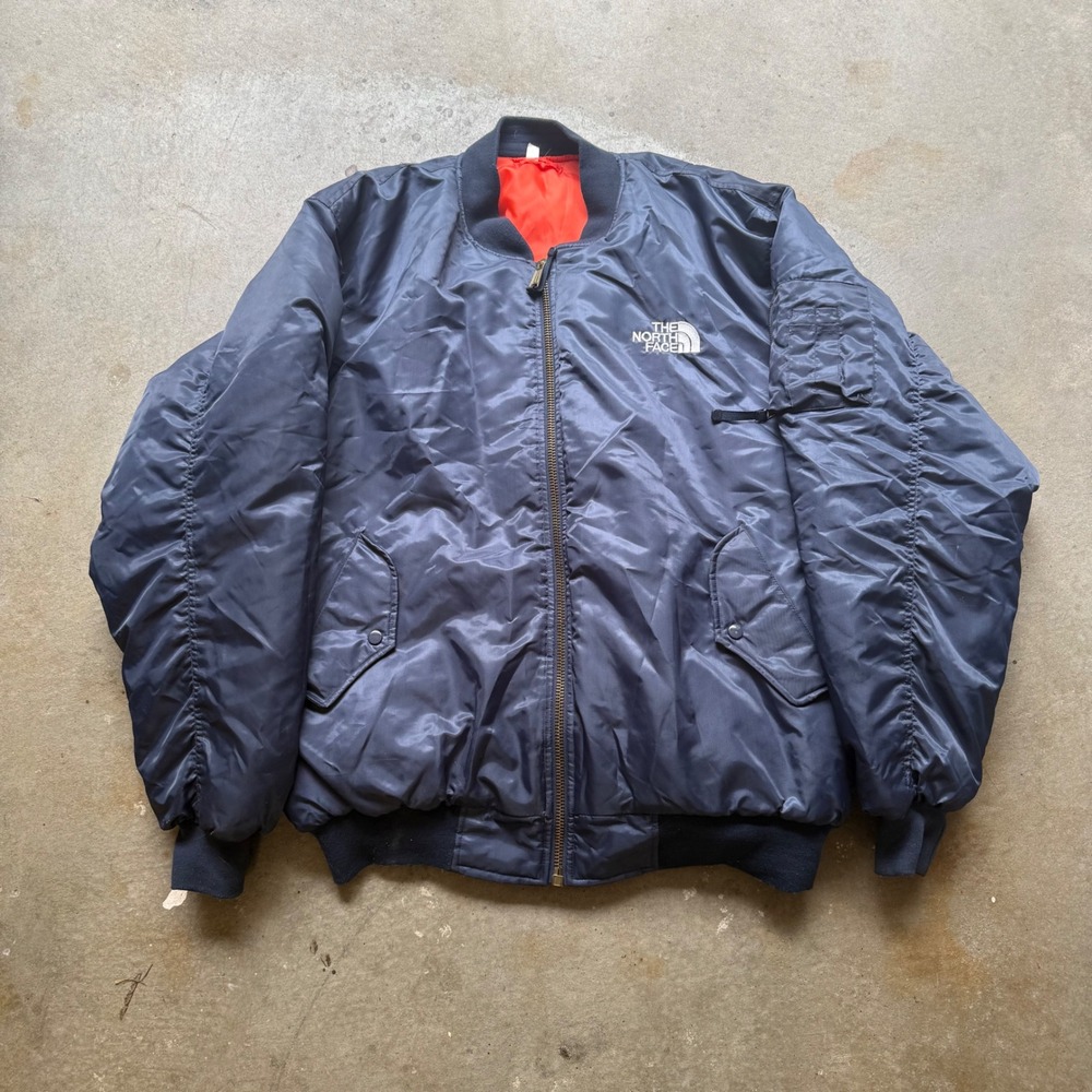 The North Face Mens Navy Blue MA-1 Flight Bomber Jacket Orange Lining 3X